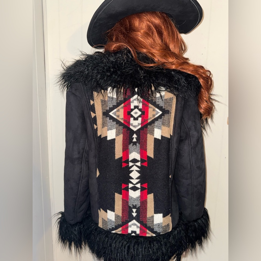 Women's Black and Red Patterned Jacket